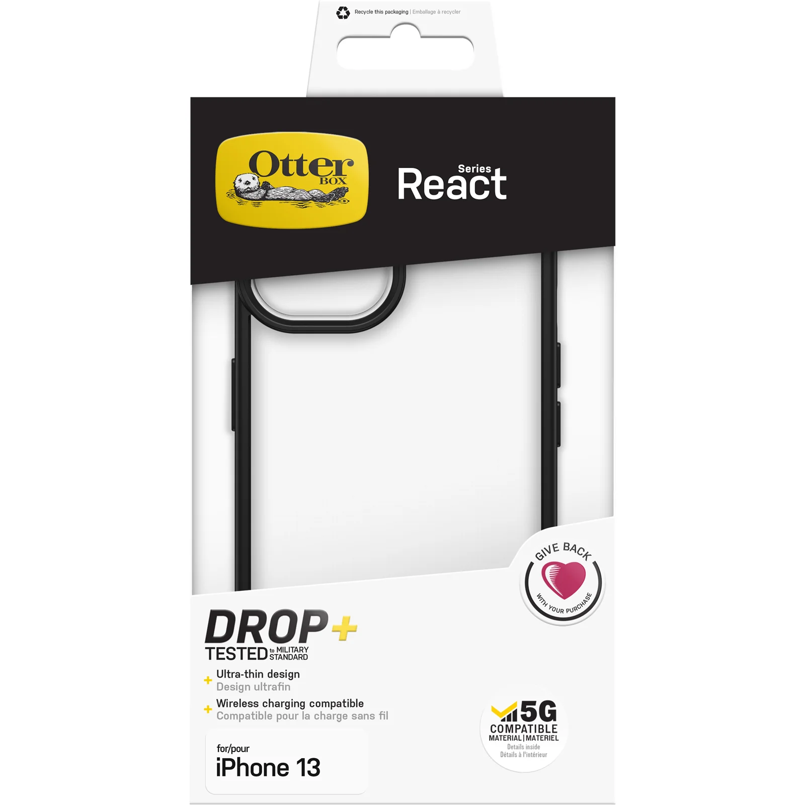 Funda para iPhone 13 React Series de OtterBox - Black Crystal (Negro/Transparente) - Image 7