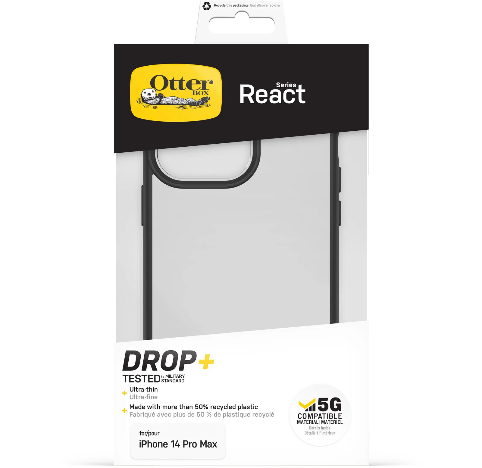 Funda para iPhone 14 Pro Max React Series de OtterBox - Black Crystal (Negro/Transparente) - Image 5