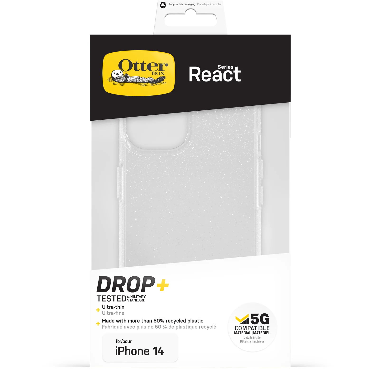 Funda para iPhone 14 React Clear Series de OtterBox - Stardust (Purpurina Transparente) - Image 5