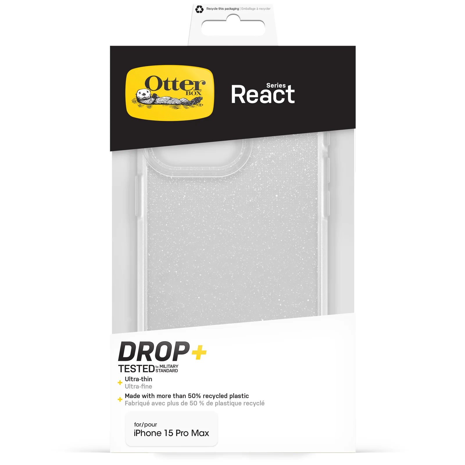 Funda para iPhone 15 Pro Max React Clear Series de OtterBox - Stardust (Purpurina Transparente) - Image 5