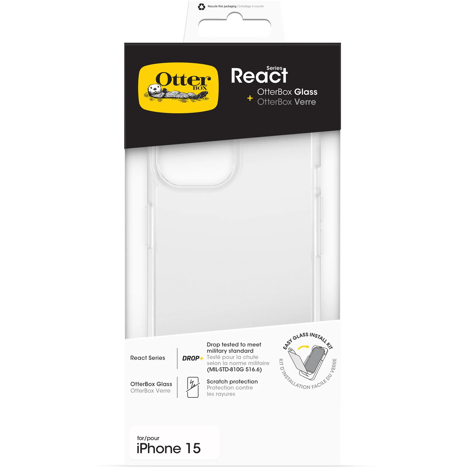 Funda para iPhone 15 React Series + Protector de pantalla OtterBox Glass de OtterBox - Clear (Transparente) - Image 4