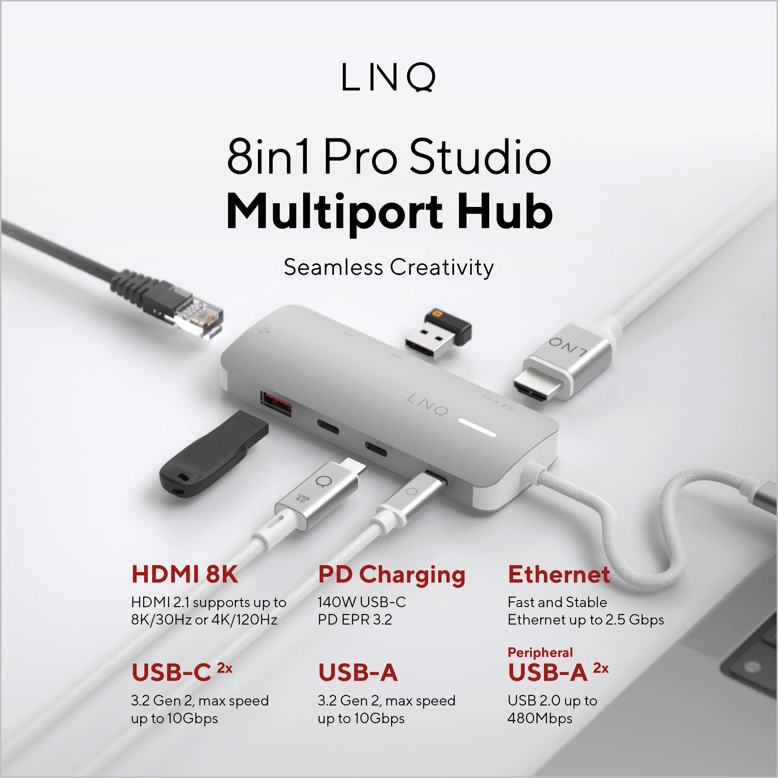Hub 8 en 1 Pro 8K USB-C de LINQ - Image 7