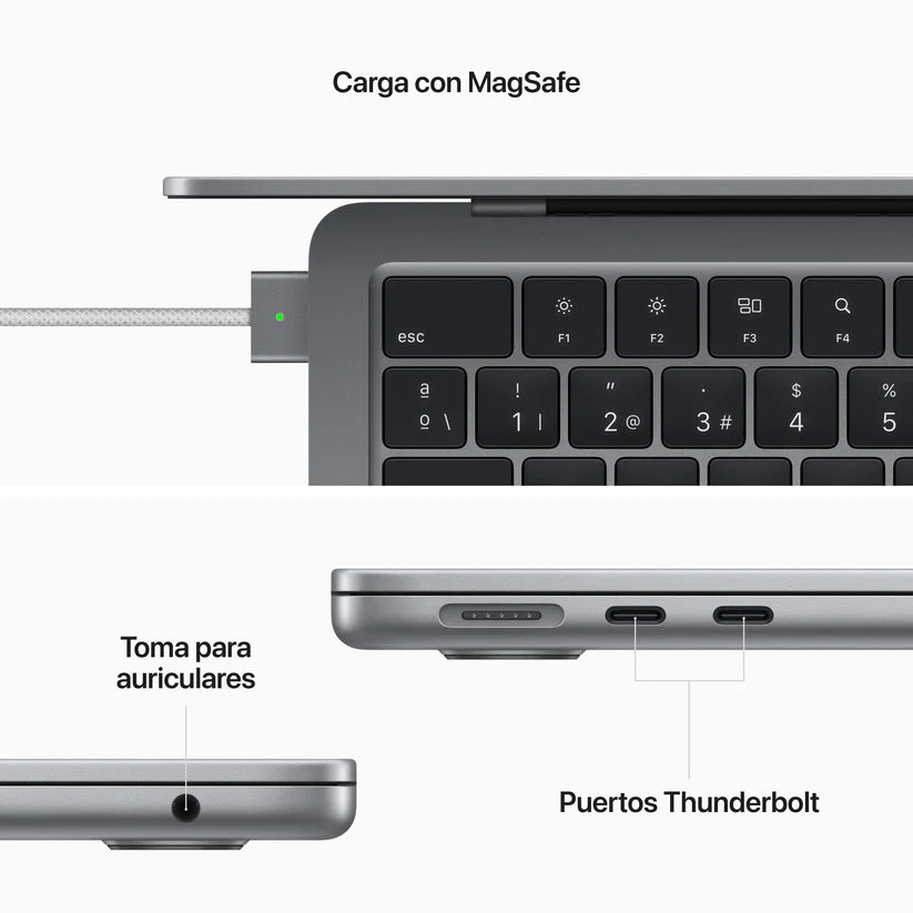MacBook Air de 13 pulgadas: Chip M2 de Apple con CPU de ocho núcleos y GPU de ocho núcleos, 256 GB SSD, 35W - Gris espacial - Image 7