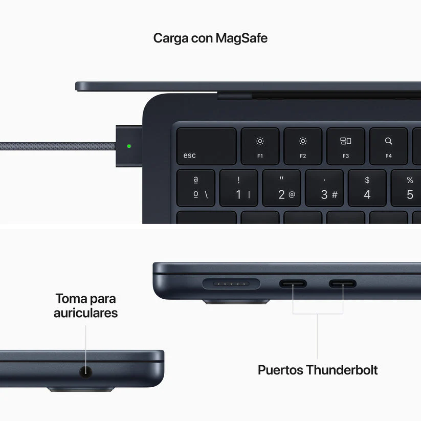 MacBook Air de 13 pulgadas: Chip M2 de Apple con CPU de ocho núcleos y GPU de ocho núcleos, 256 GB SSD, 35W - Medianoche - Image 5
