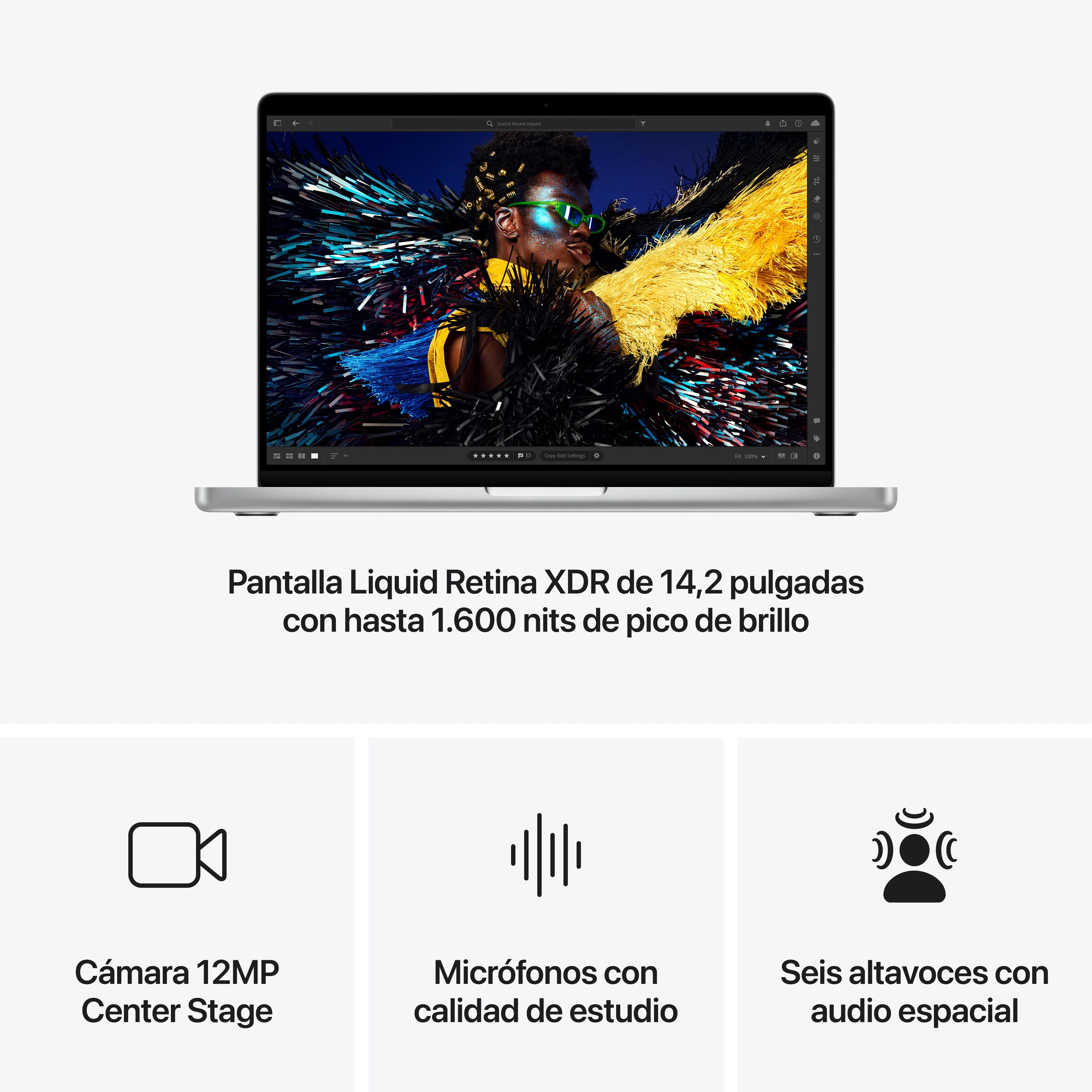 MacBook Pro de 14 pulgadas: Chip M4 de Apple con CPU de 10 núcleos y GPU de 10 núcleos, 1 TB SSD - Plata - Image 6